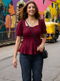 Stretchable Puff Sleeves Peplum Top