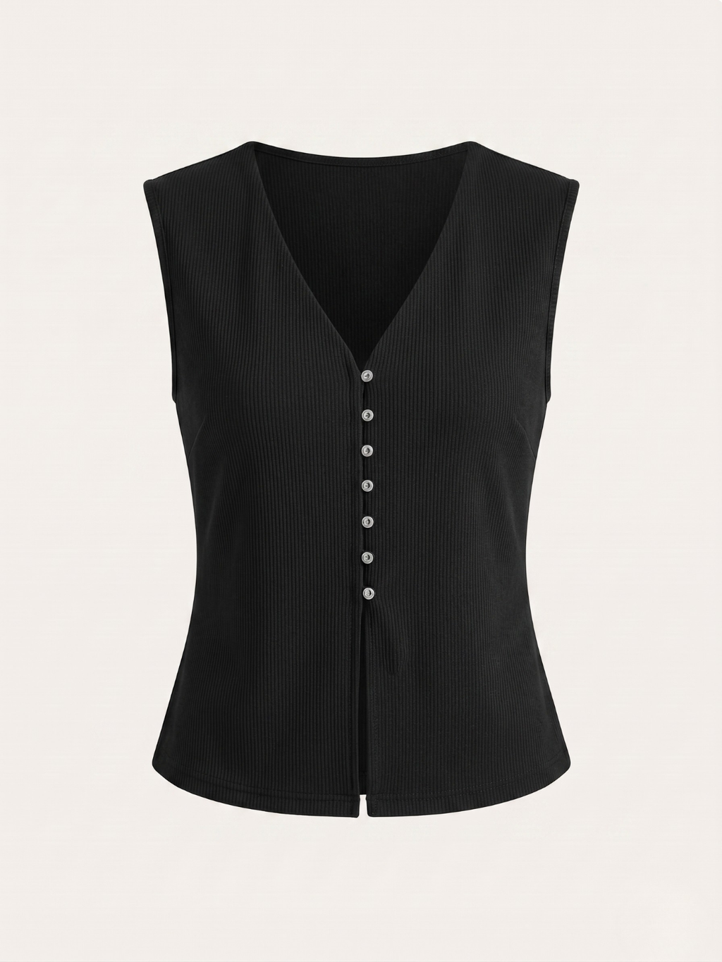 Stretchable Ribbed V-Neck Waistcoat