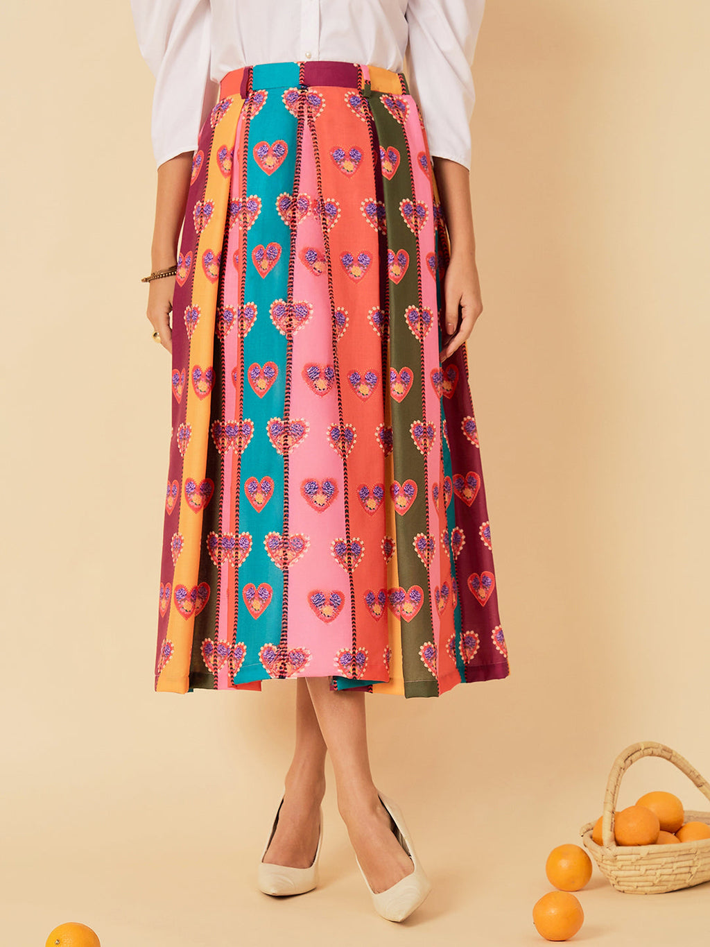 Pure Cotton Box Pleated Midi Skirt
