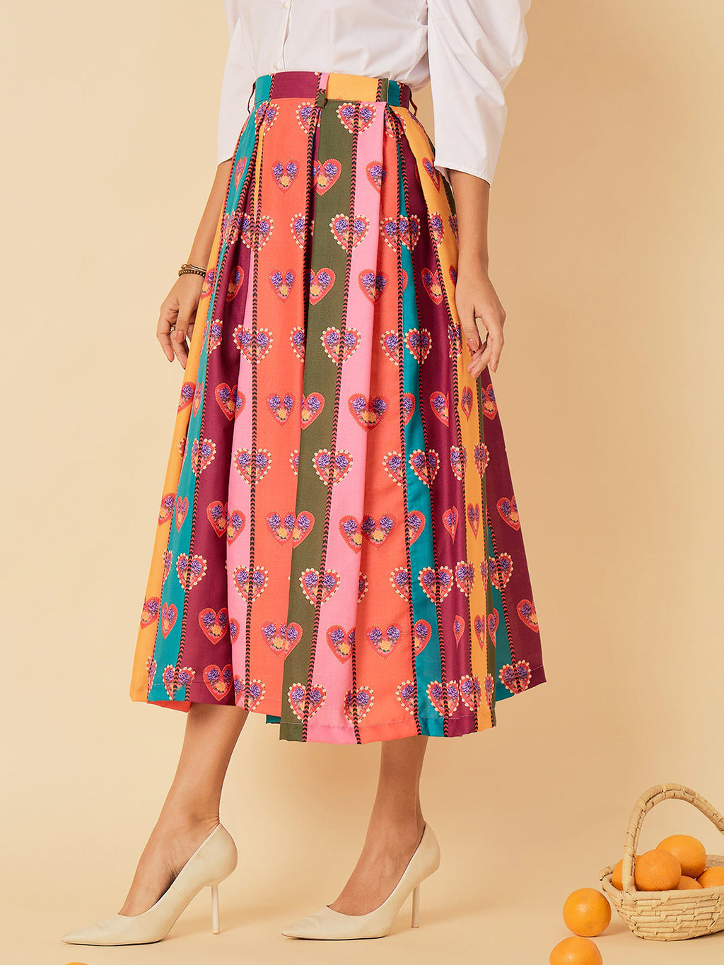 Pure Cotton Box Pleated Midi Skirt