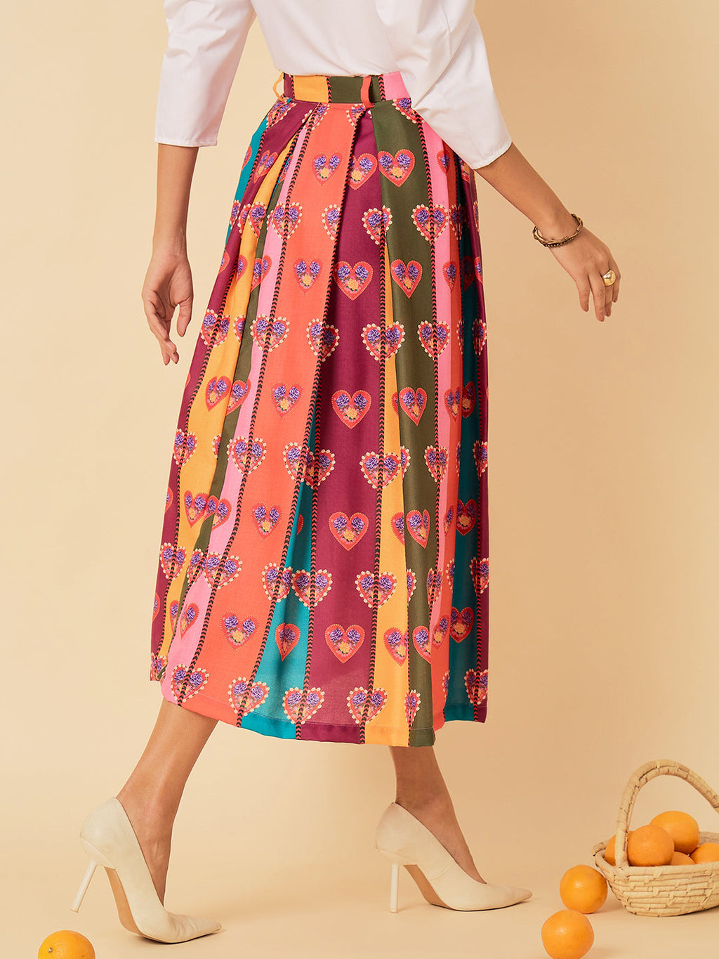 Pure Cotton Box Pleated Midi Skirt