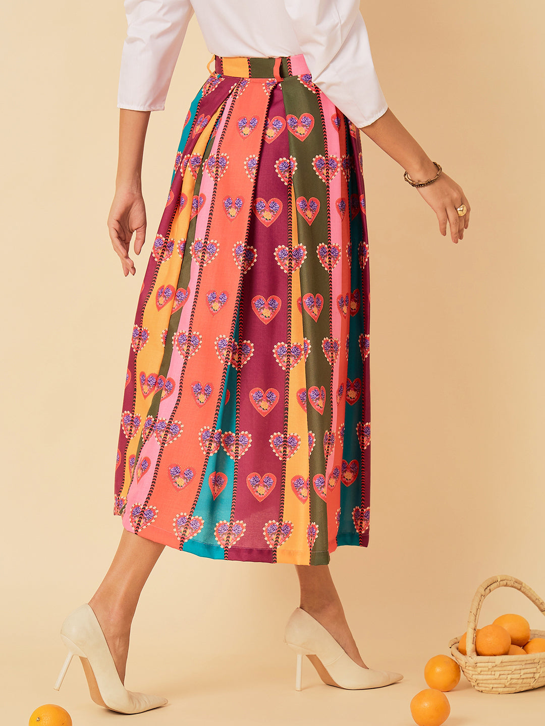 Pure Cotton Box Pleated Midi Skirt