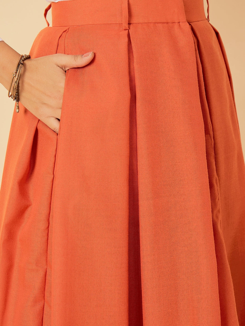 Pure Cotton Box Pleated Midi Skirt