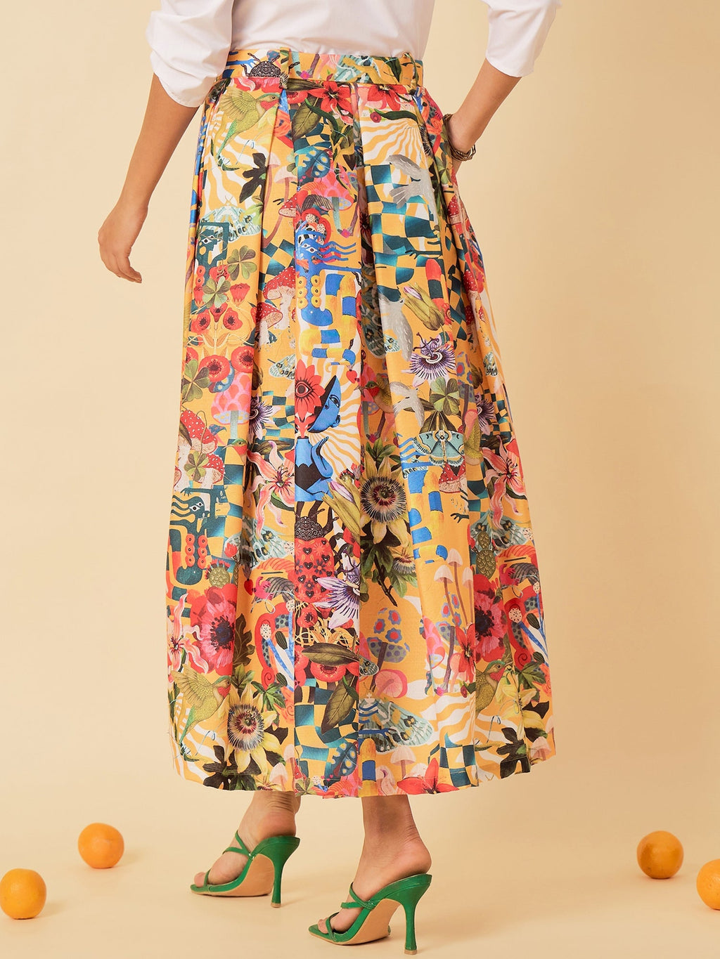 Pure Cotton Box Pleated Midi Skirt