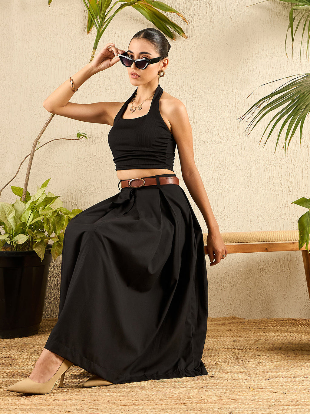 Pure Cotton Box Pleated Midi Skirt