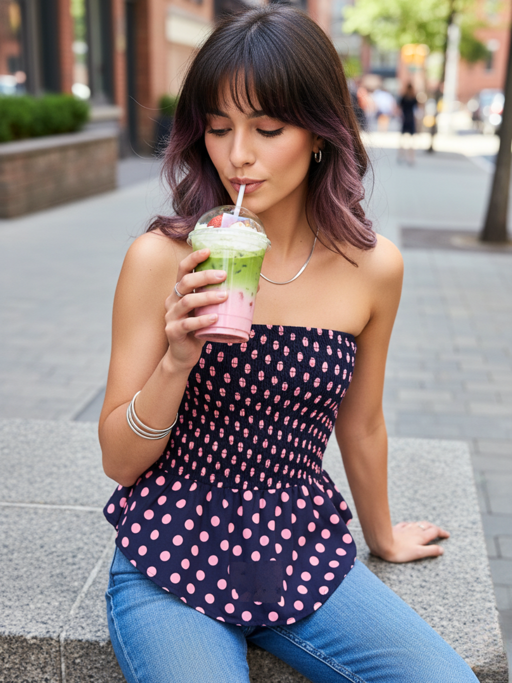 Smocked Bandeau Asymmetrical Top