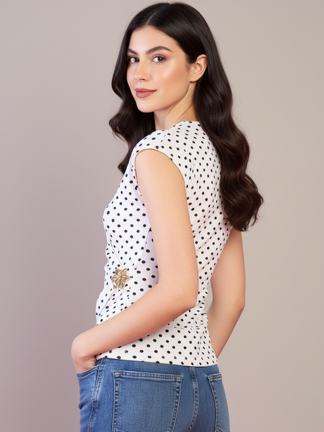 Stretchable Gold Accent Wrap Top