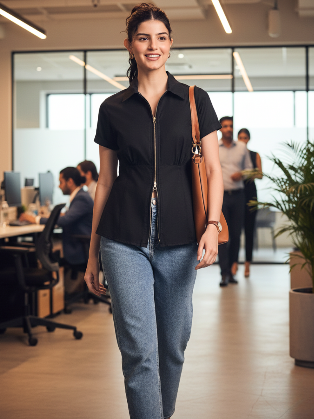 Zip-Through Fitted Cotton Top