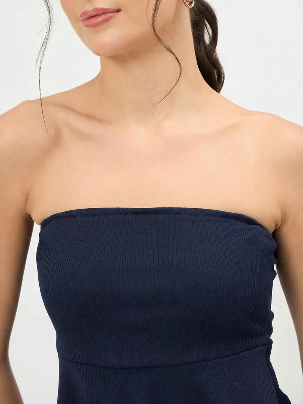 Ribbed Bandeau Peplum Top
