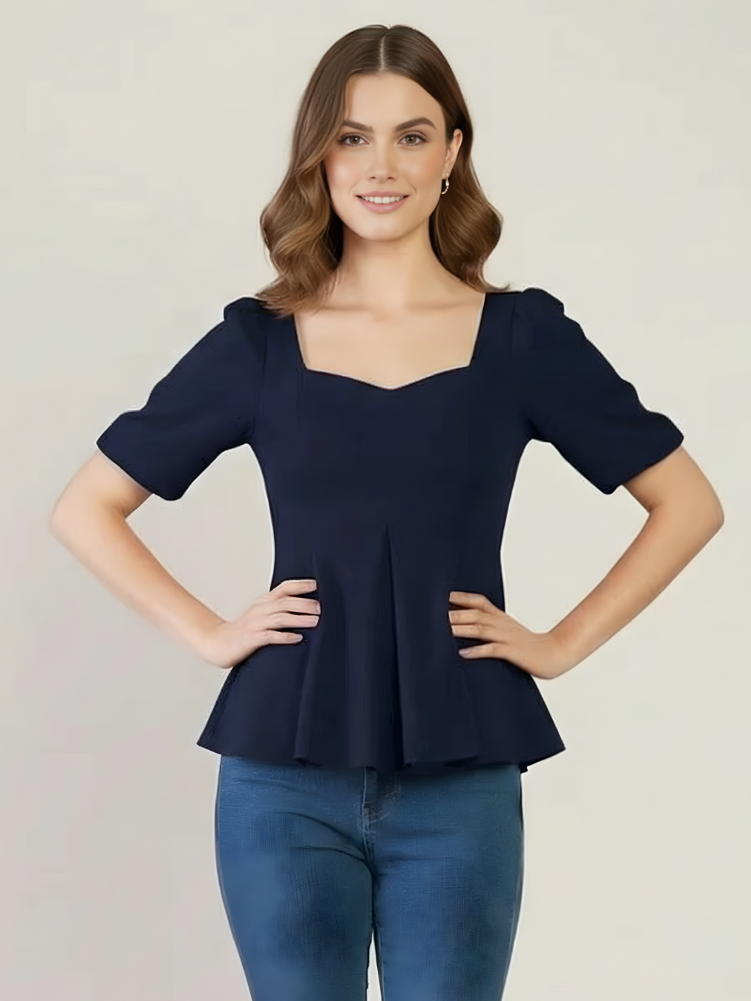 Stretchable Puff Sleeves Peplum Top
