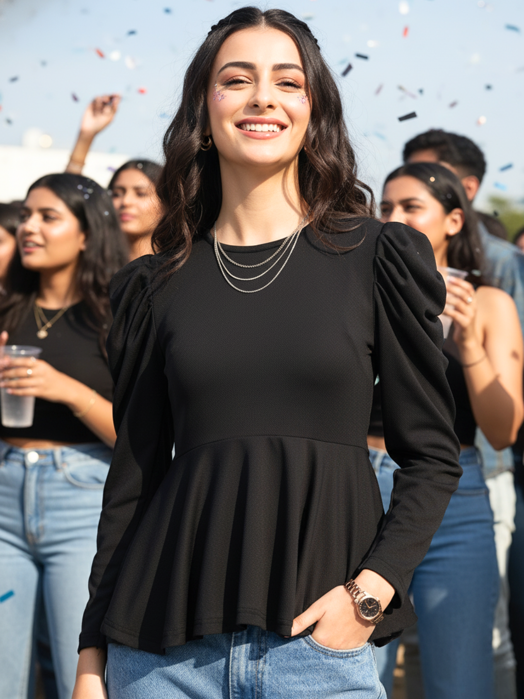 Stretchable Full Sleeves Peplum Top