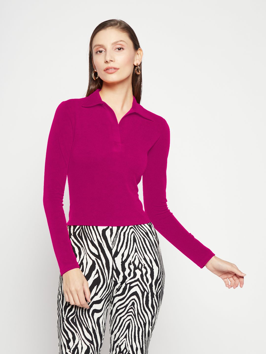 Stretchable Full Sleeve Collared Top