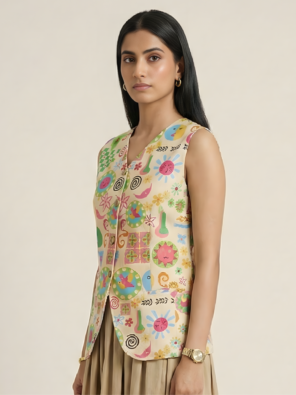 Pure Cotton Printed Waistcoat