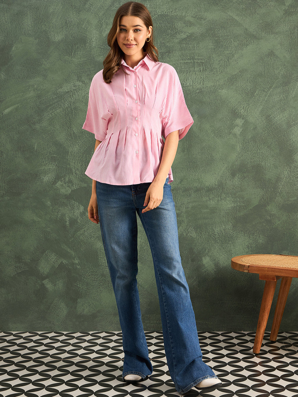 Drop Shoulder Pleated Pure Cotton Shirt