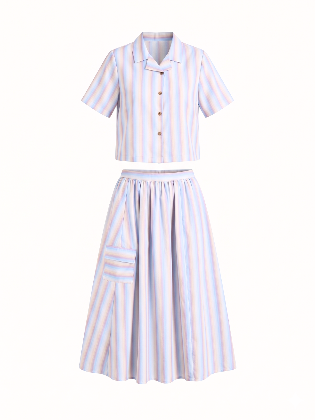 Pure Linen Shirt With Midi Skirt Set