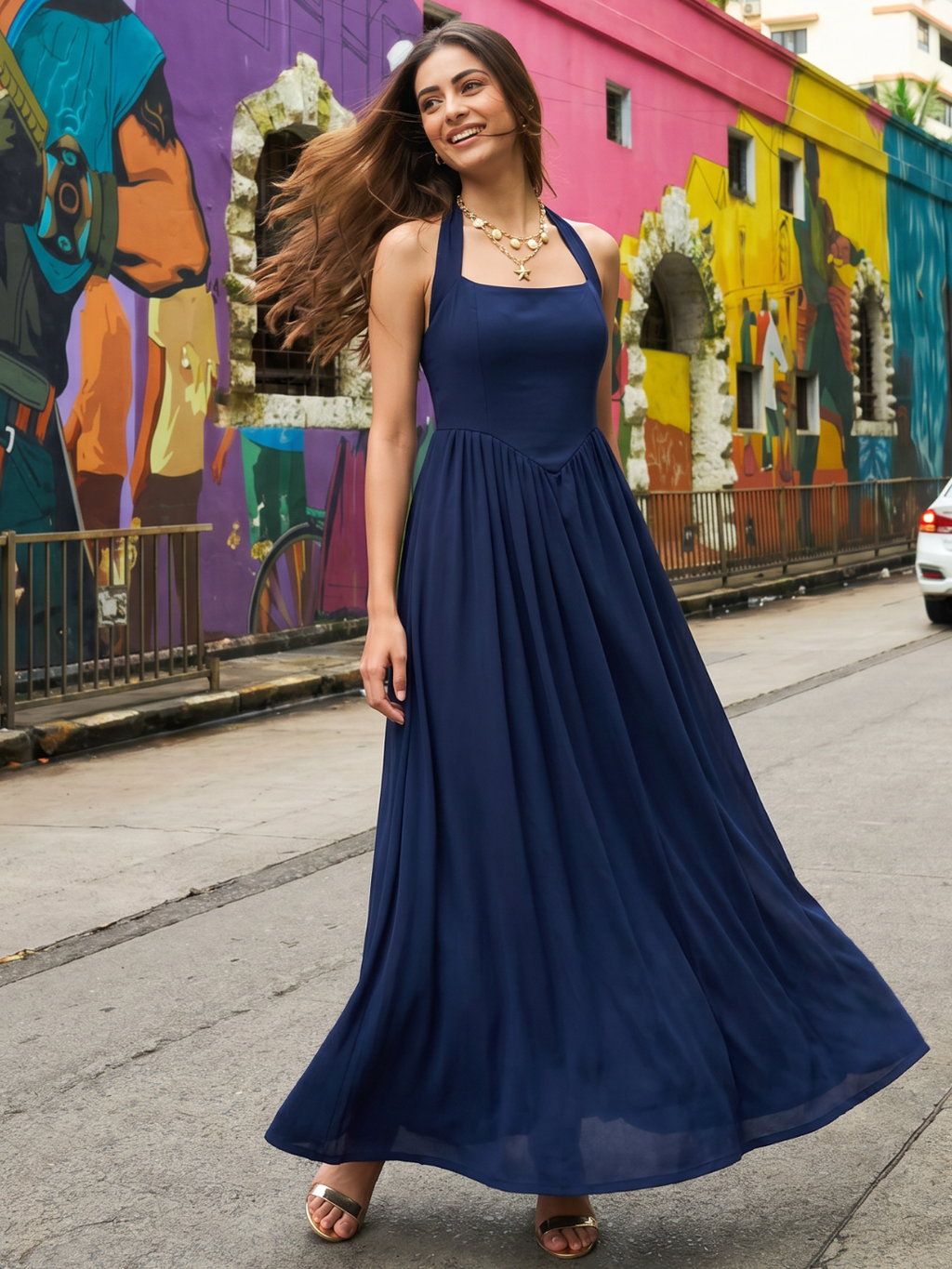 Stretchable Halter Neck Maxi Dress