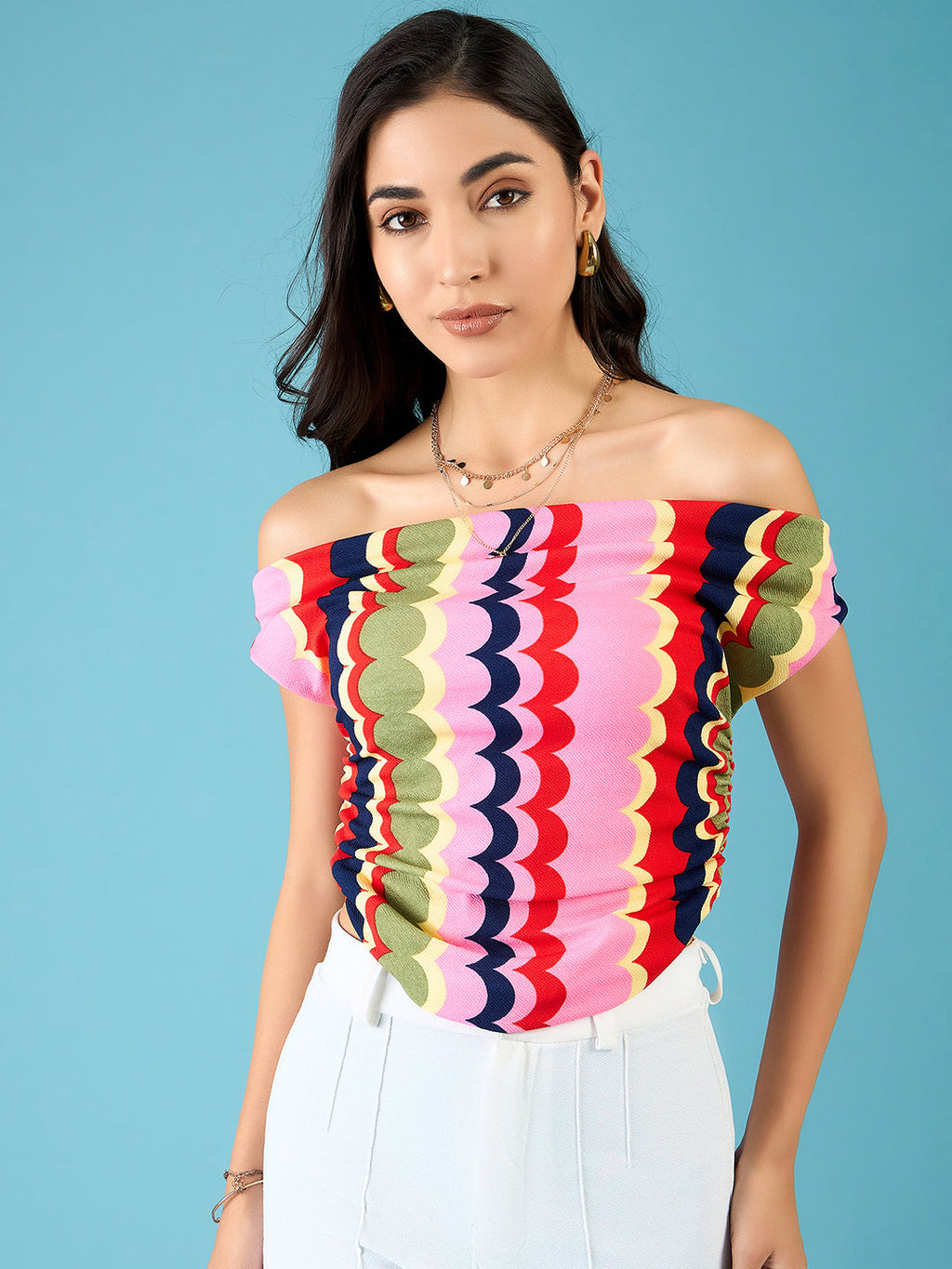 Printed Stretchable Draped Crop Top