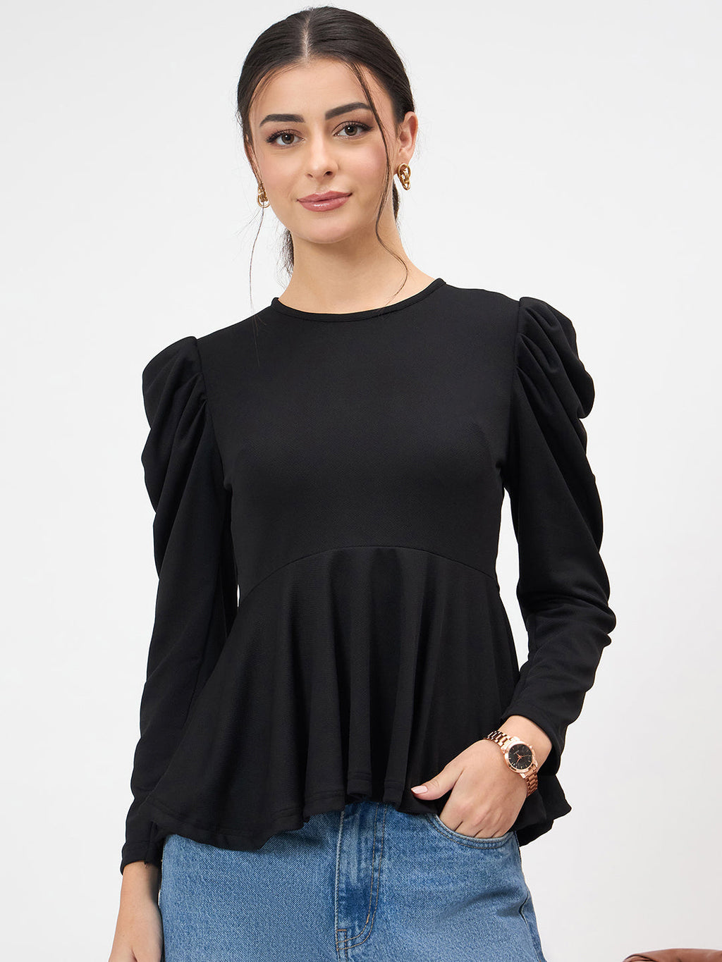 Stretchable Full Sleeves Peplum Top