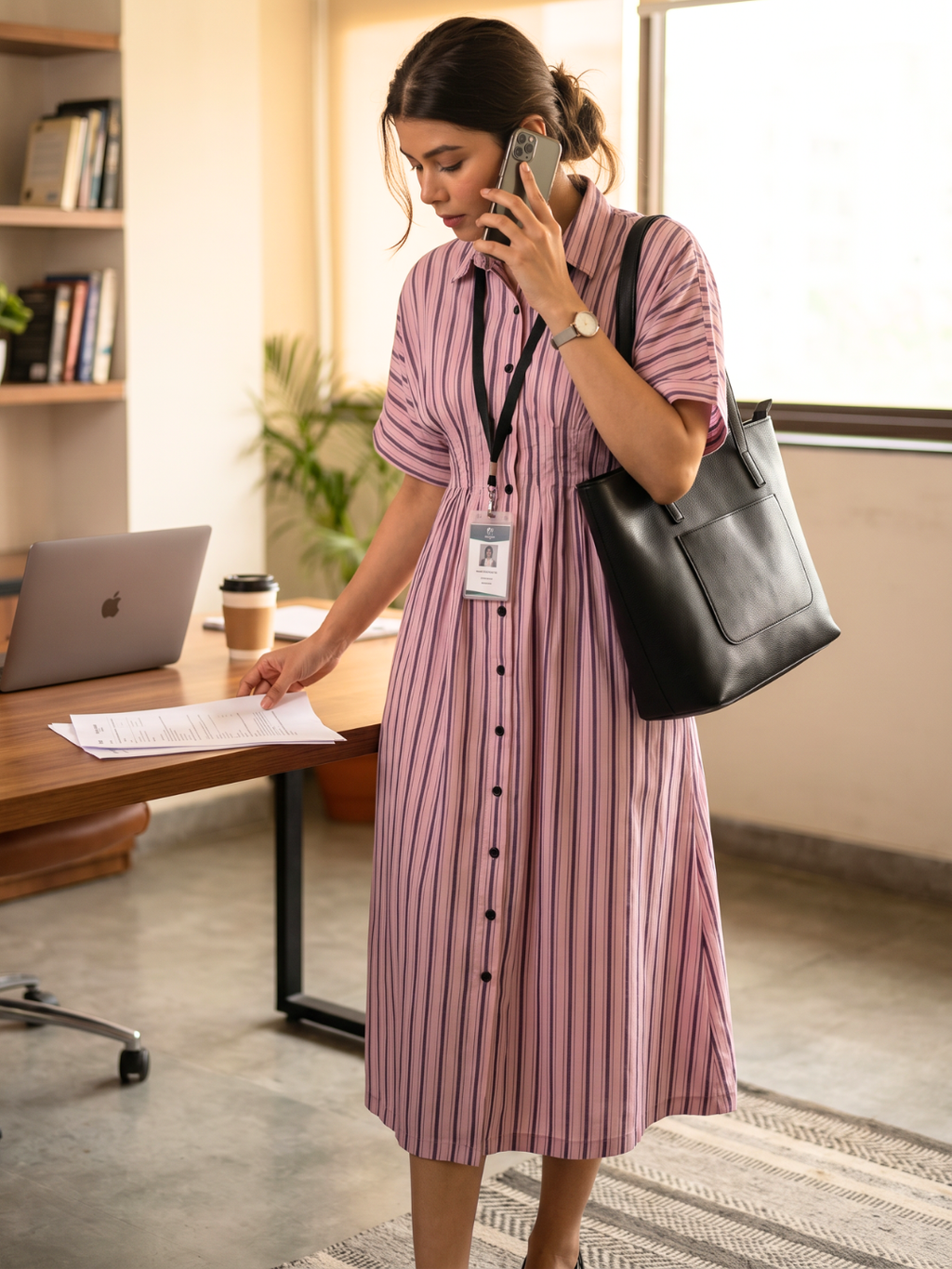 Pure Linen Pin-Tucked Midi Dress