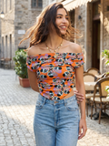 Printed Stretchable Draped Crop Top