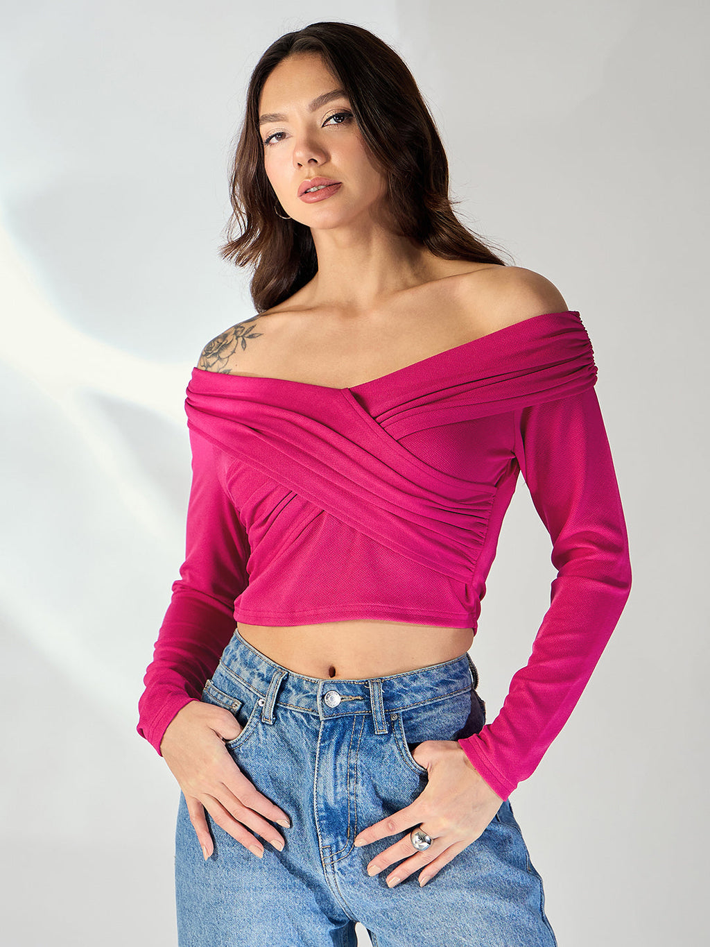 Stretchable Wrap Style Bardot Top
