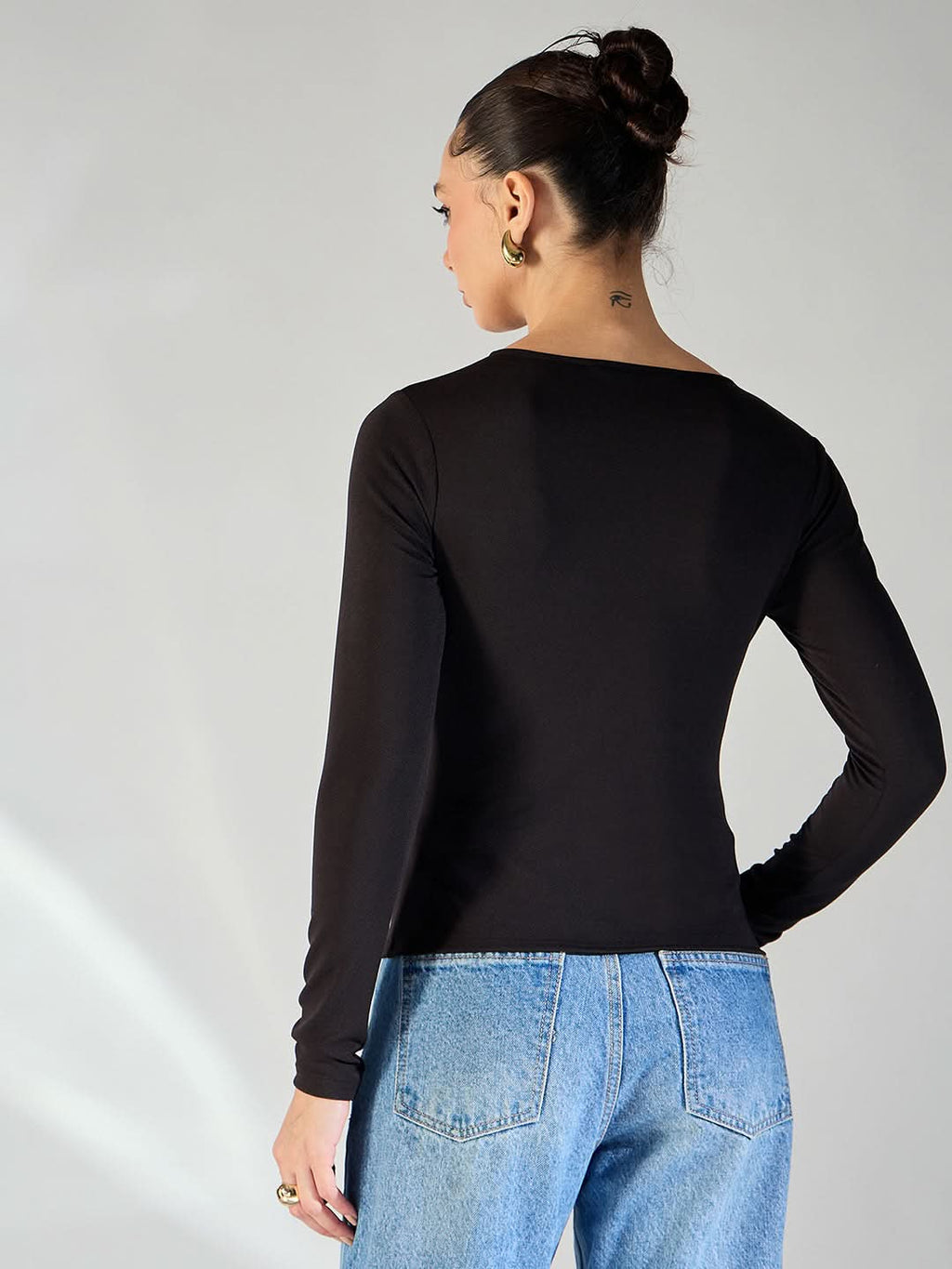 Stretchable Black and Golden Toned Cut-Out Top
