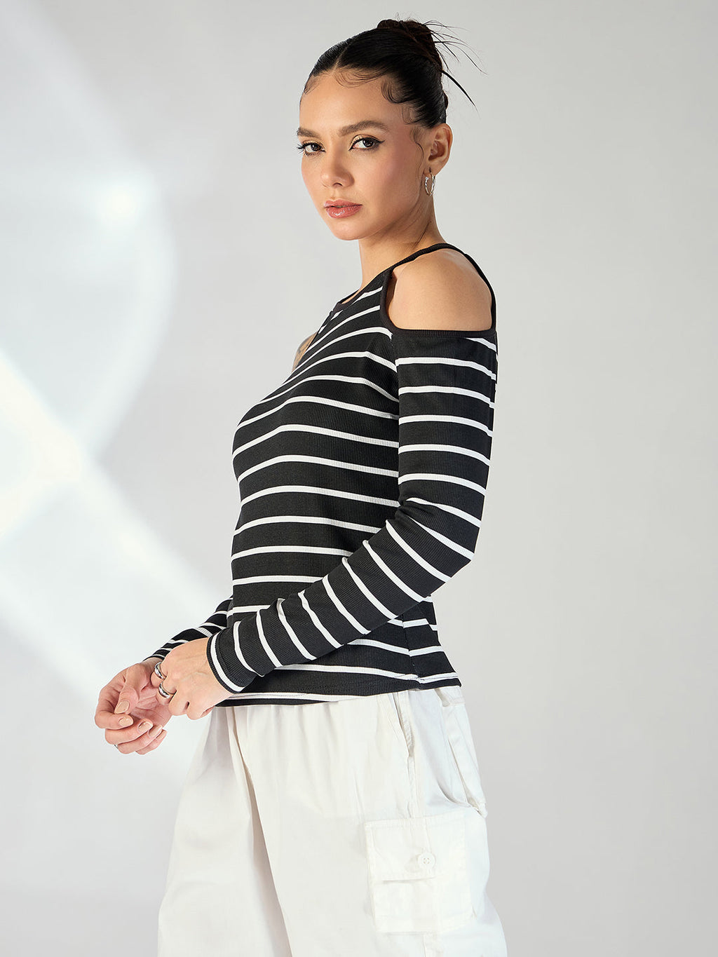 Shoulder Cutout Ribbed Top