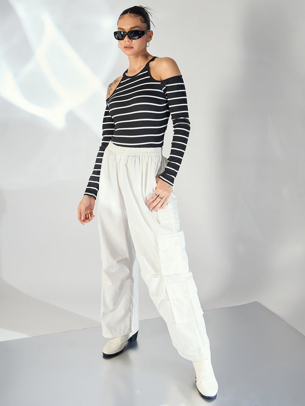 Shoulder Cutout Ribbed Top