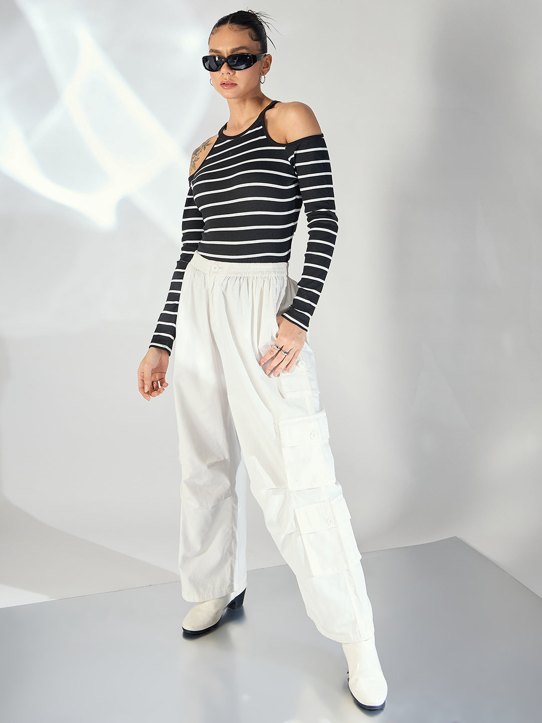Shoulder Cutout Ribbed Top