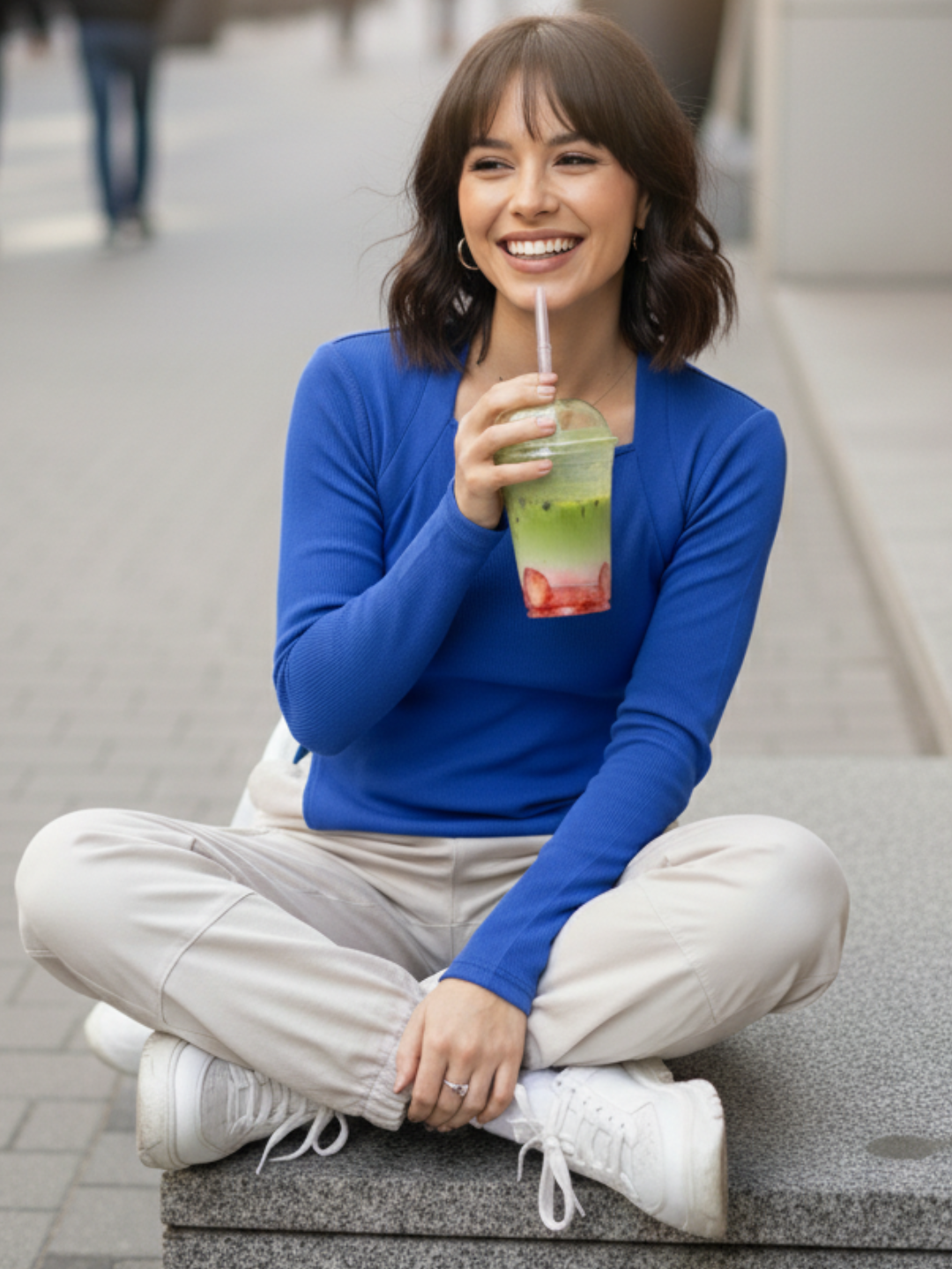 Side Split Full Sleeve Ribbed Top