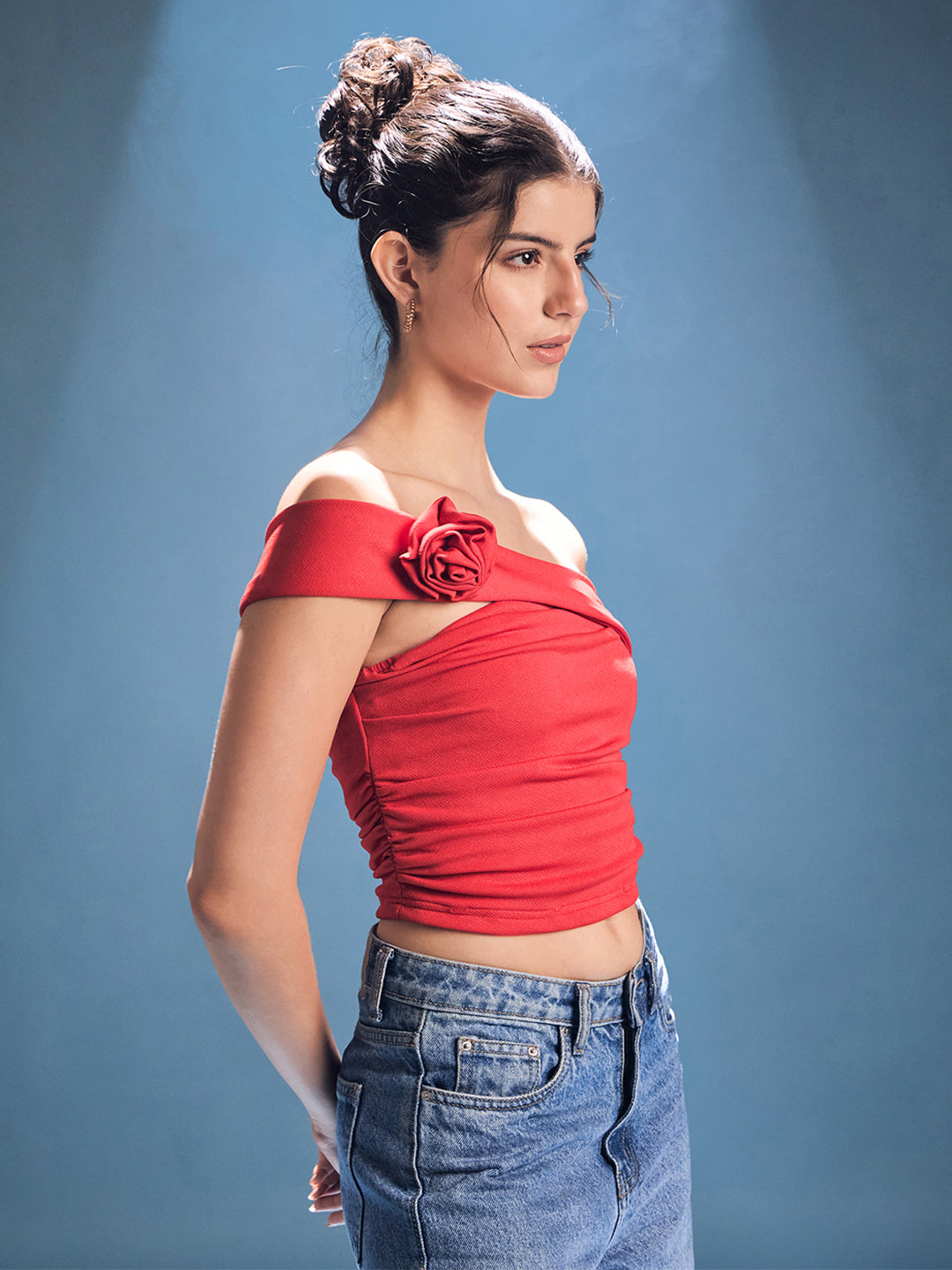 Stretchable One Shoulder Rose Top