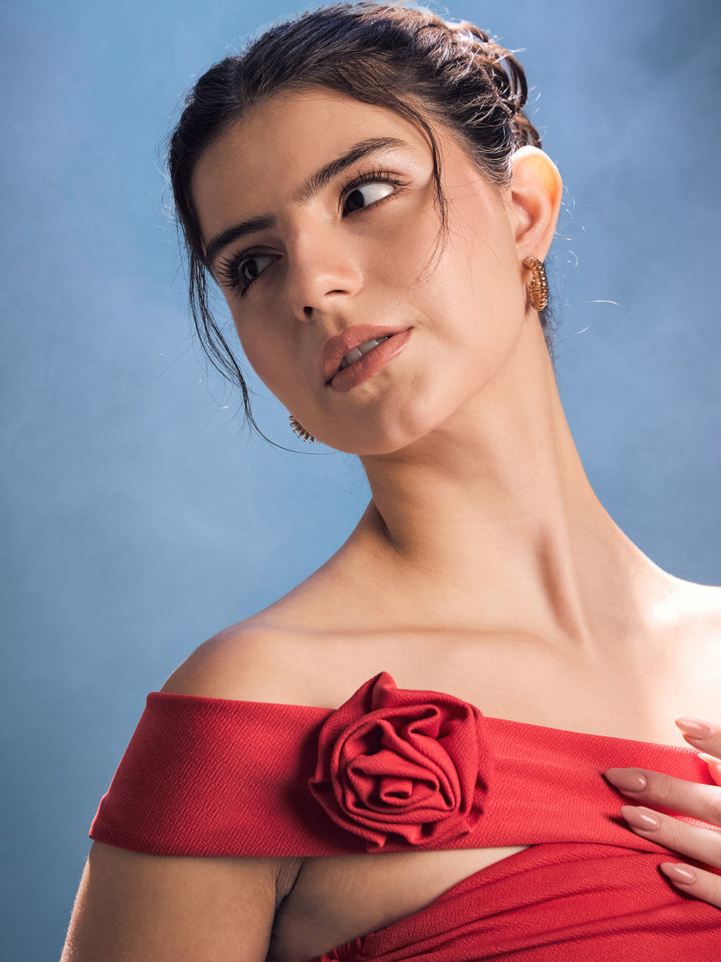 Stretchable One Shoulder Rose Top