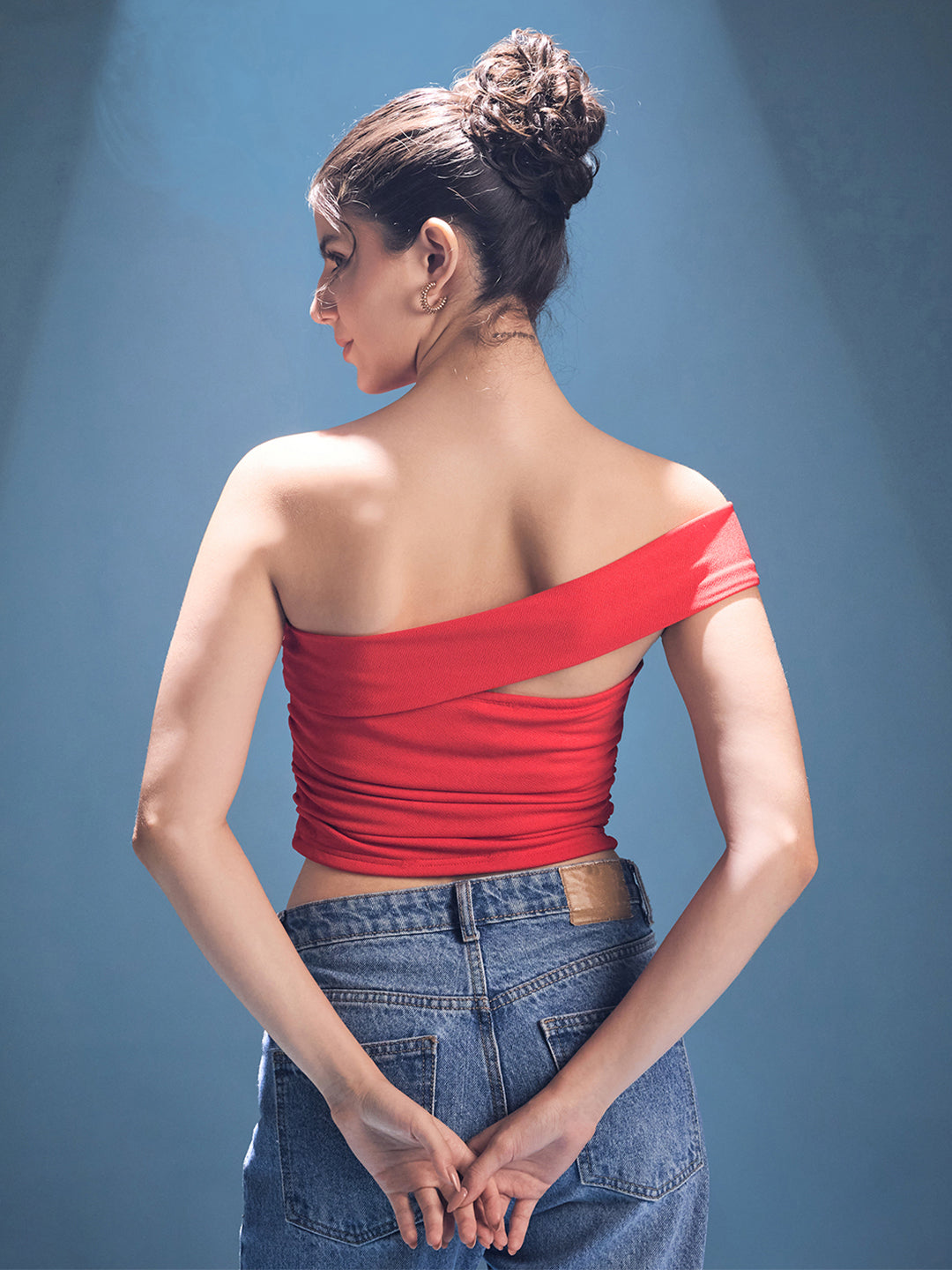 Stretchable One Shoulder Rose Top