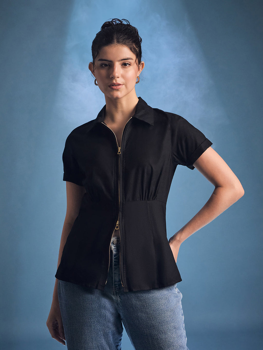 Zip-Through Fitted Cotton Top