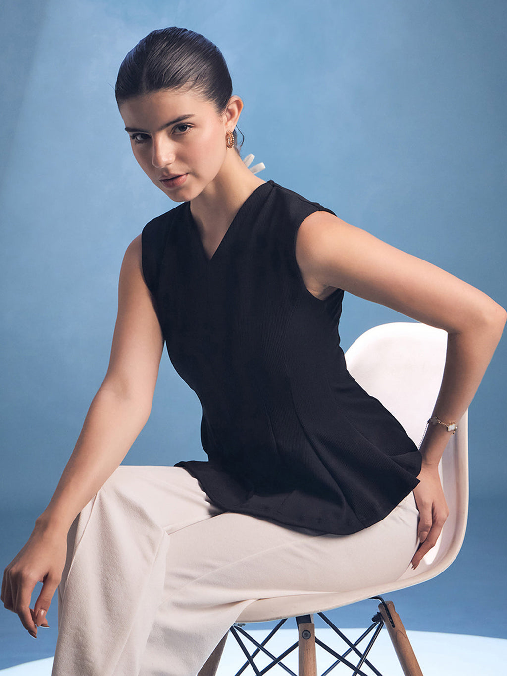 Stretchable Panelled Peplum Top