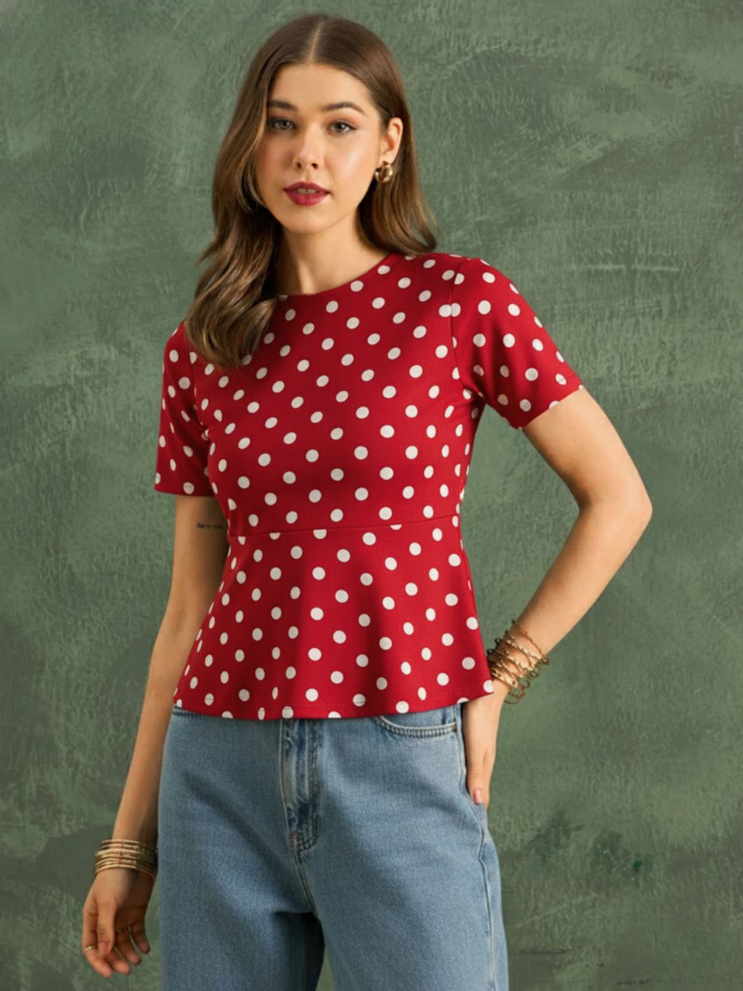 Stretchable Half Sleeve Peplum Top