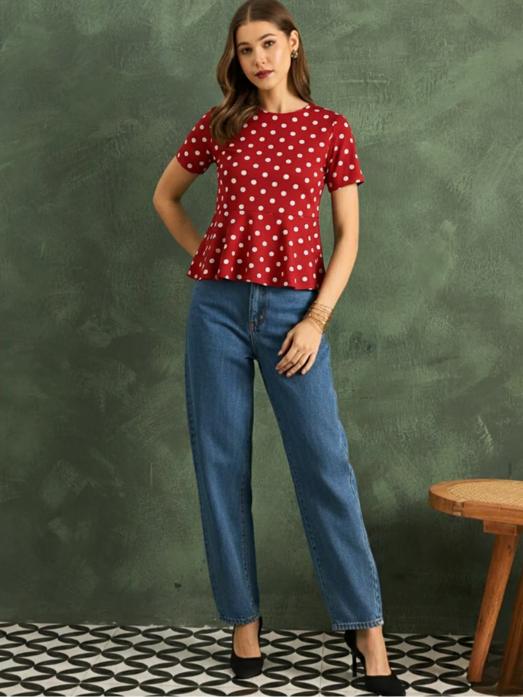 Stretchable Half Sleeve Peplum Top
