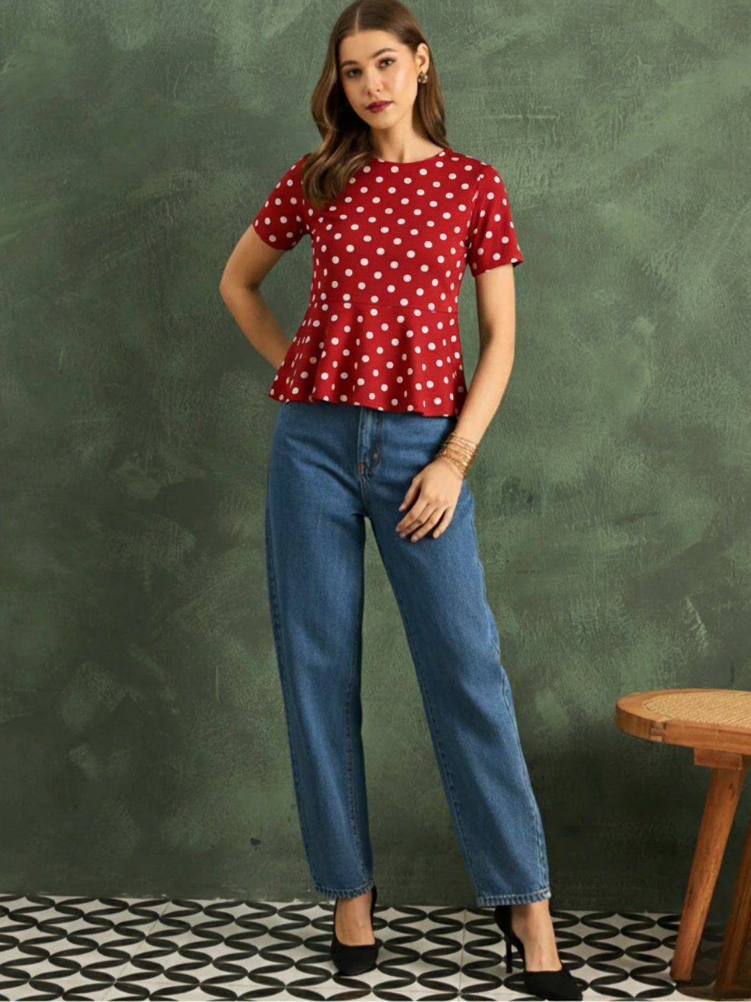 Stretchable Half Sleeve Peplum Top