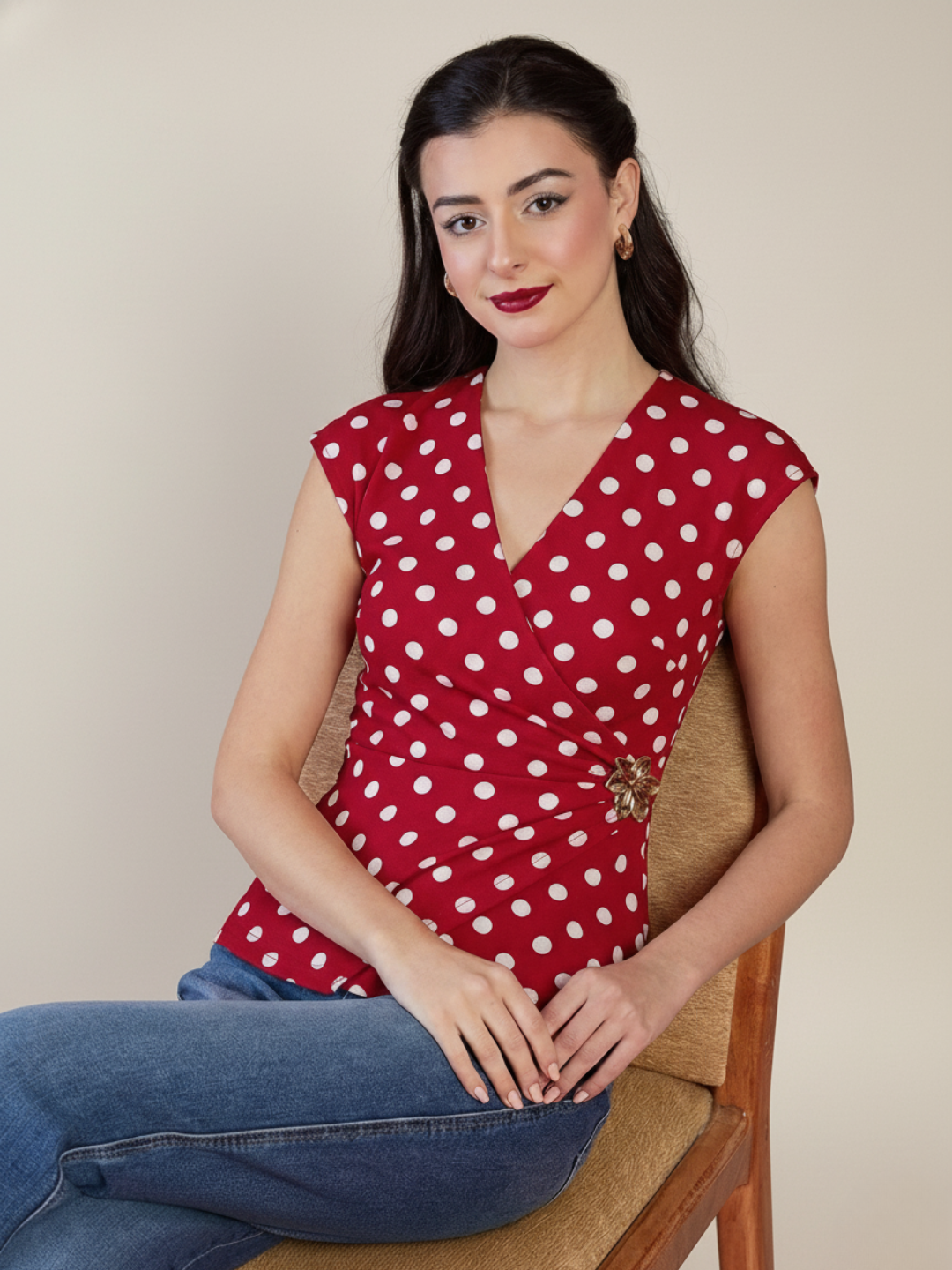Stretchable Gold Accent Wrap Top