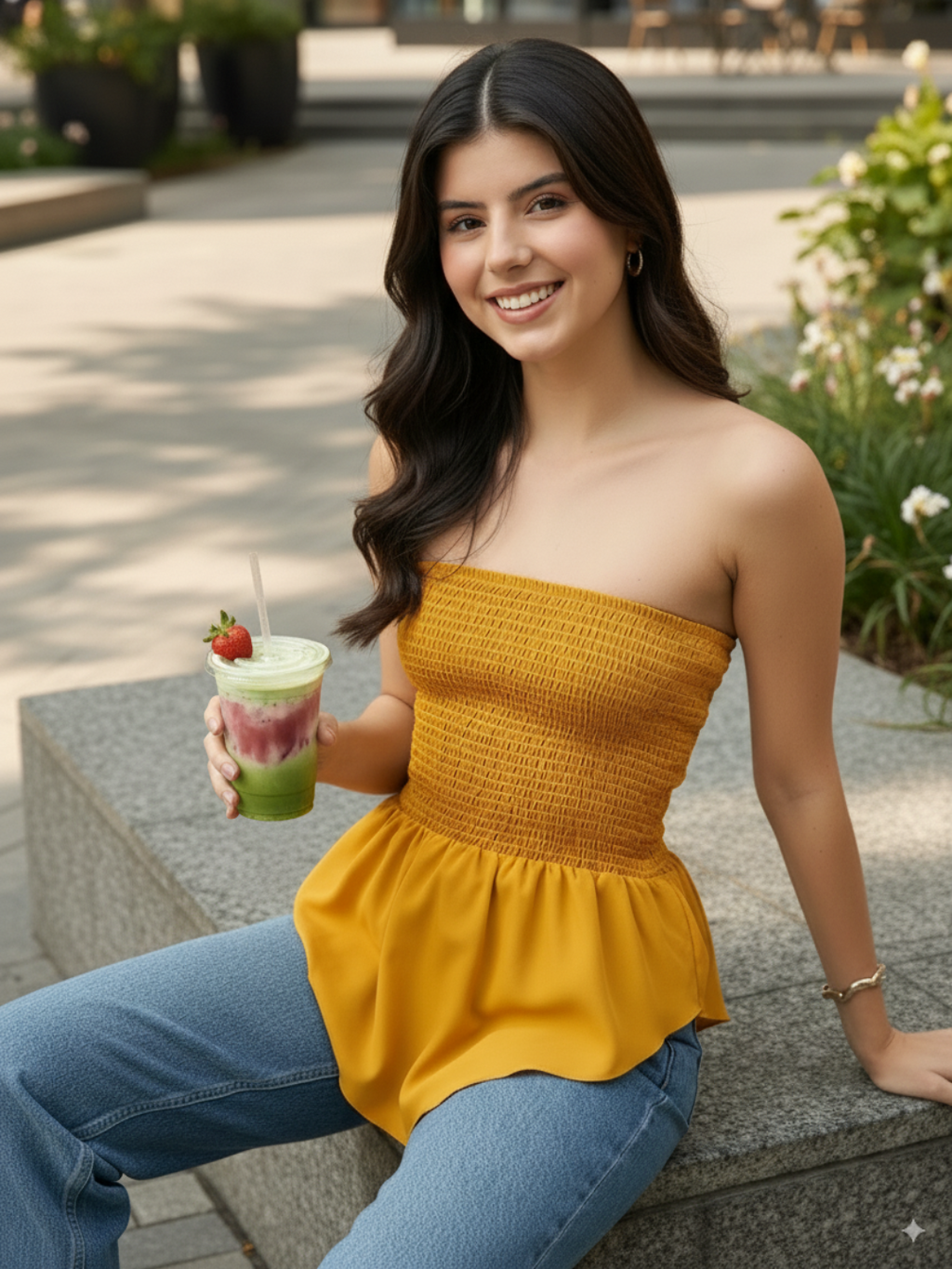Smocked Bandeau Asymmetrical Top
