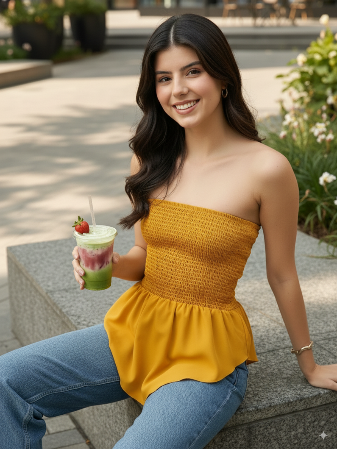 Smocked Bandeau Asymmetrical Top