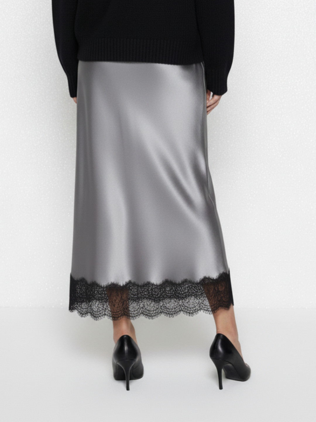 Lace Satin Midi Skirt