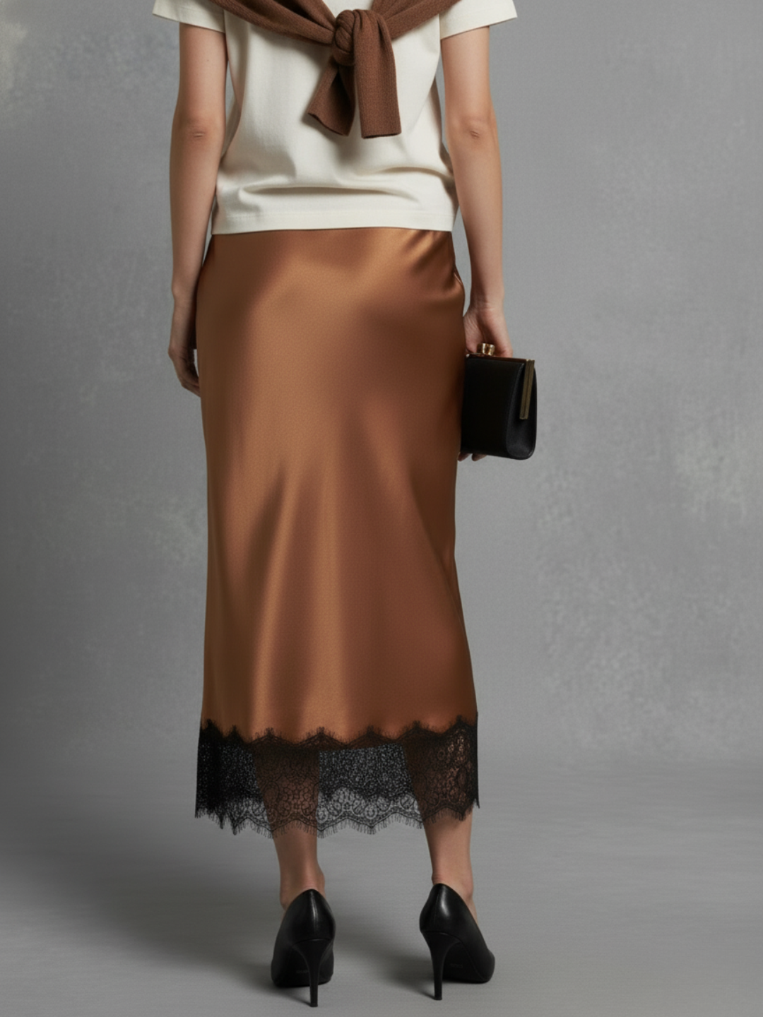 Lace Satin Midi Skirt