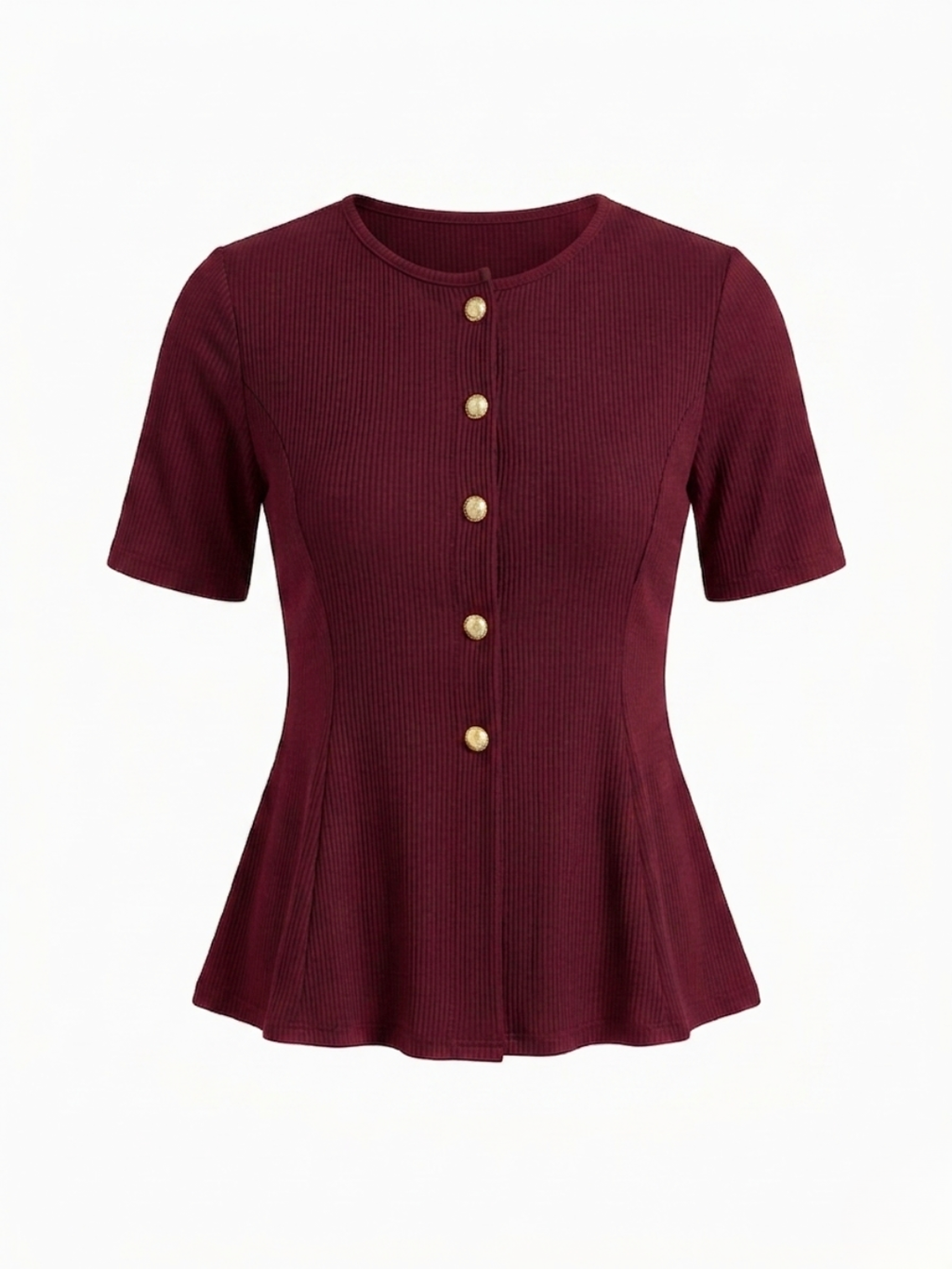 Stretchable Ribbed Flared Peplum Top