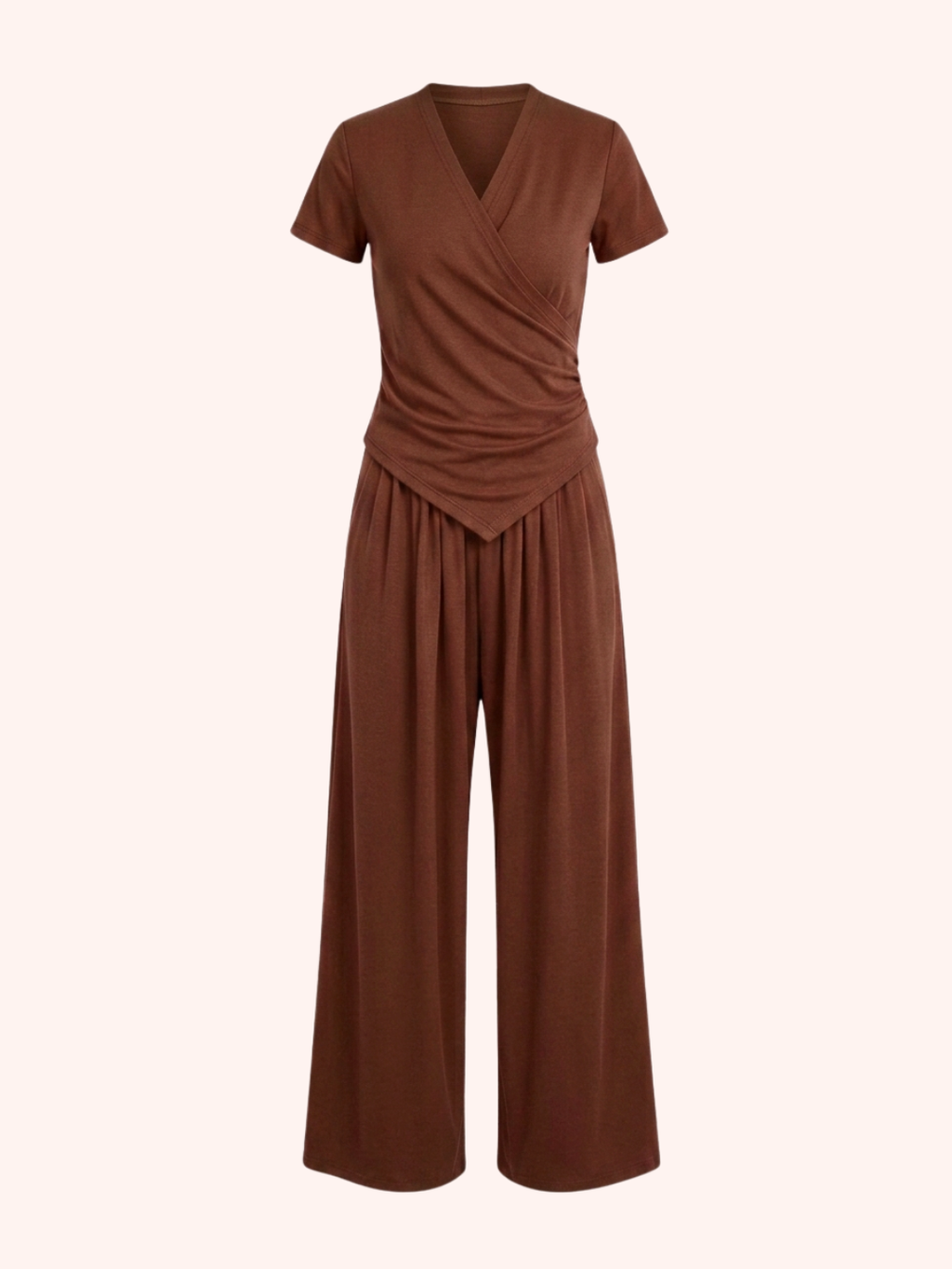 Stretchable Wrap Top & Flow Pants Co-Ord Set