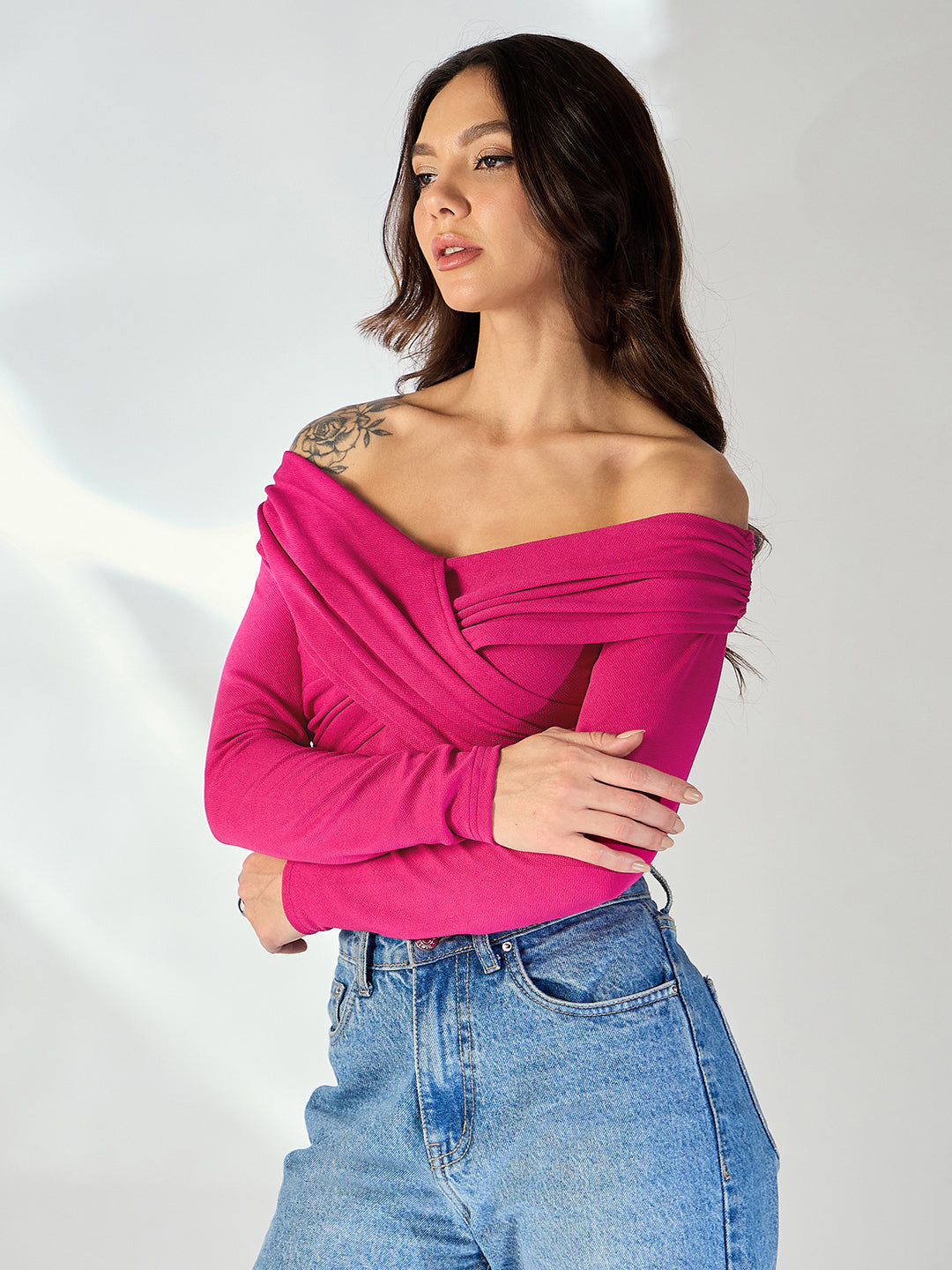 Stretchable Wrap Style Bardot Top