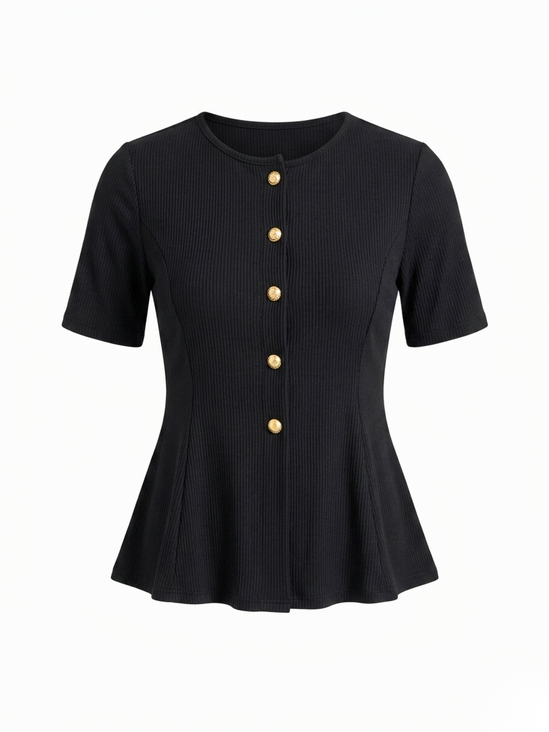 Stretchable Ribbed Flared Peplum Top