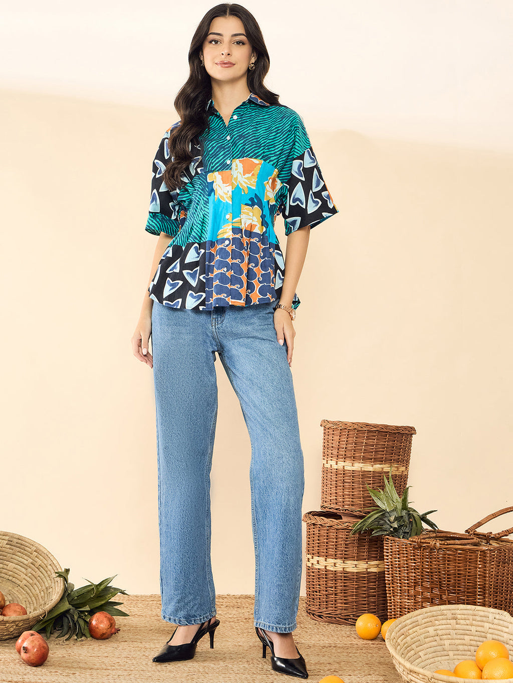 Drop Shoulder Pleated Pure Cotton Shirt