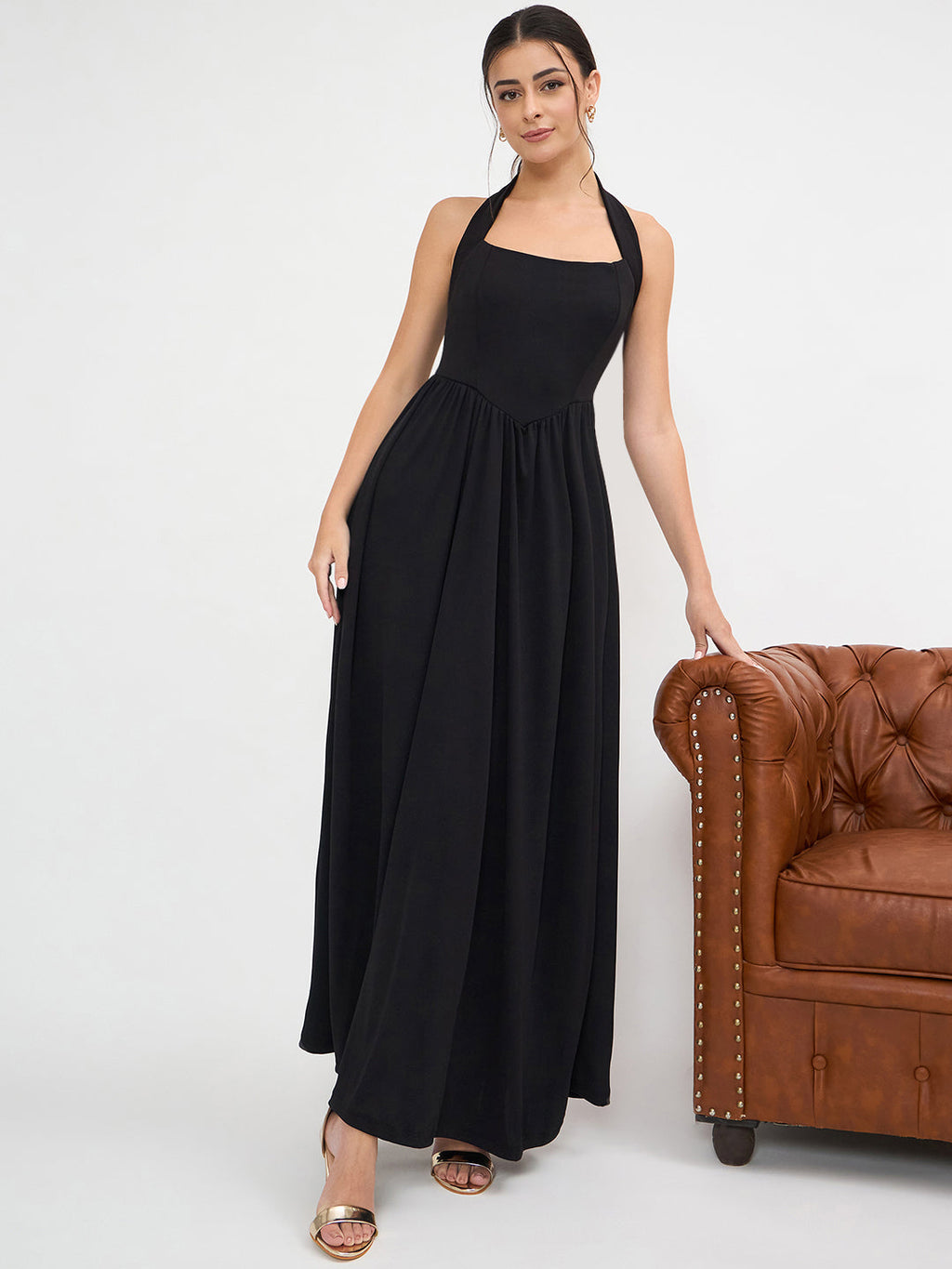 Stretchable Halter Neck Maxi Dress