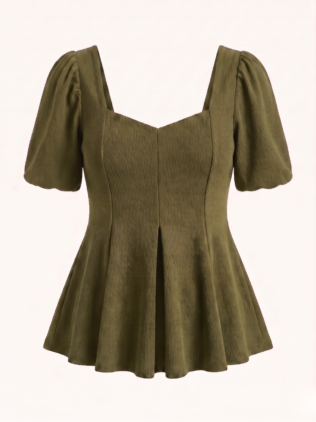 Stretchable Puff Sleeves Peplum Top
